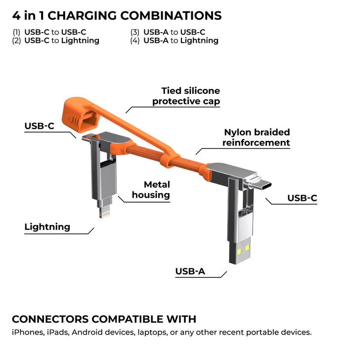 inCharge® XS-240W Kompaktowy Kabel Brelok (4 w 1)