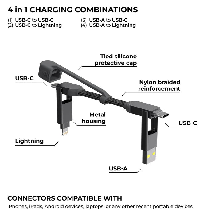 inCharge® XS-240W Kompakowy Kabel Brelok (4 w 1)